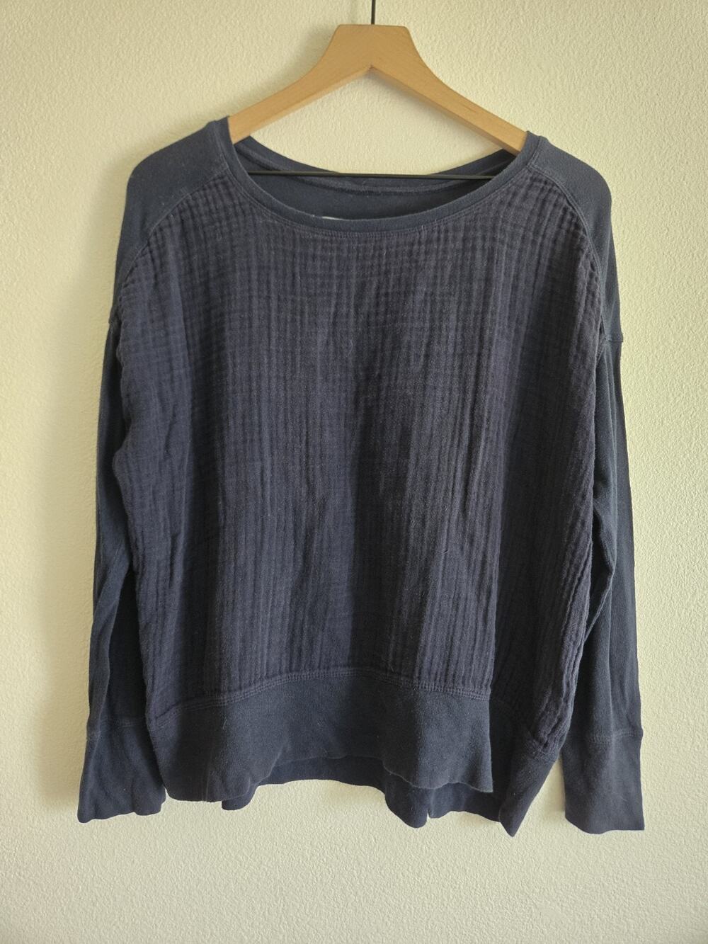 Raquel Allegra Blue Gauze Cotton Top Size 0 Long Sleeve Coastal Beach Resort